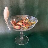 Old compote bowl, standing bezel in engraved crystal circa 1900