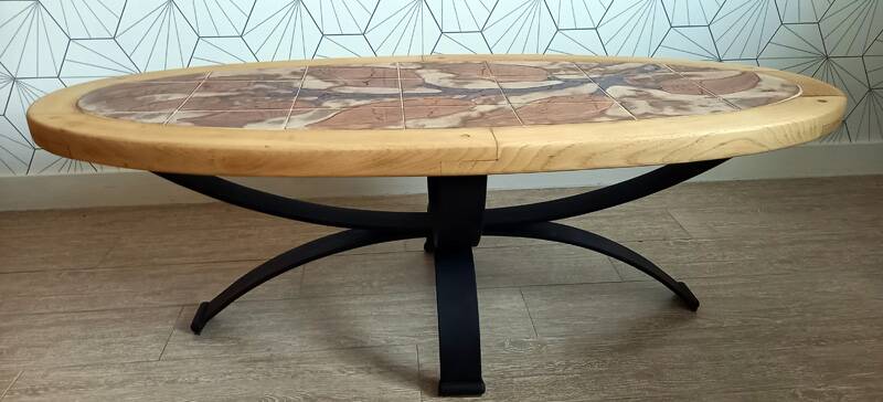 Oval coffee/living room table signed RAYNAUD - 1960s.