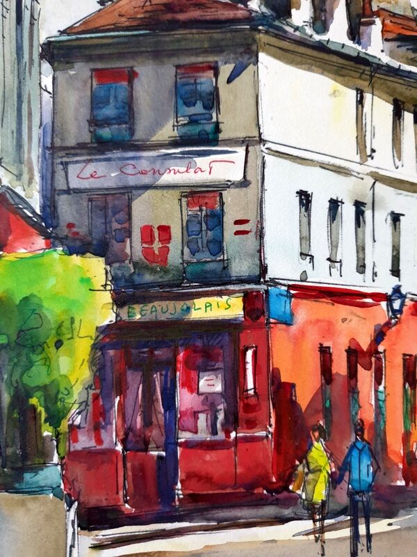 André Duculty (1912-1990) Watercolor on paper "Le Sacré Coeur, Le consulat, Paris" Signed