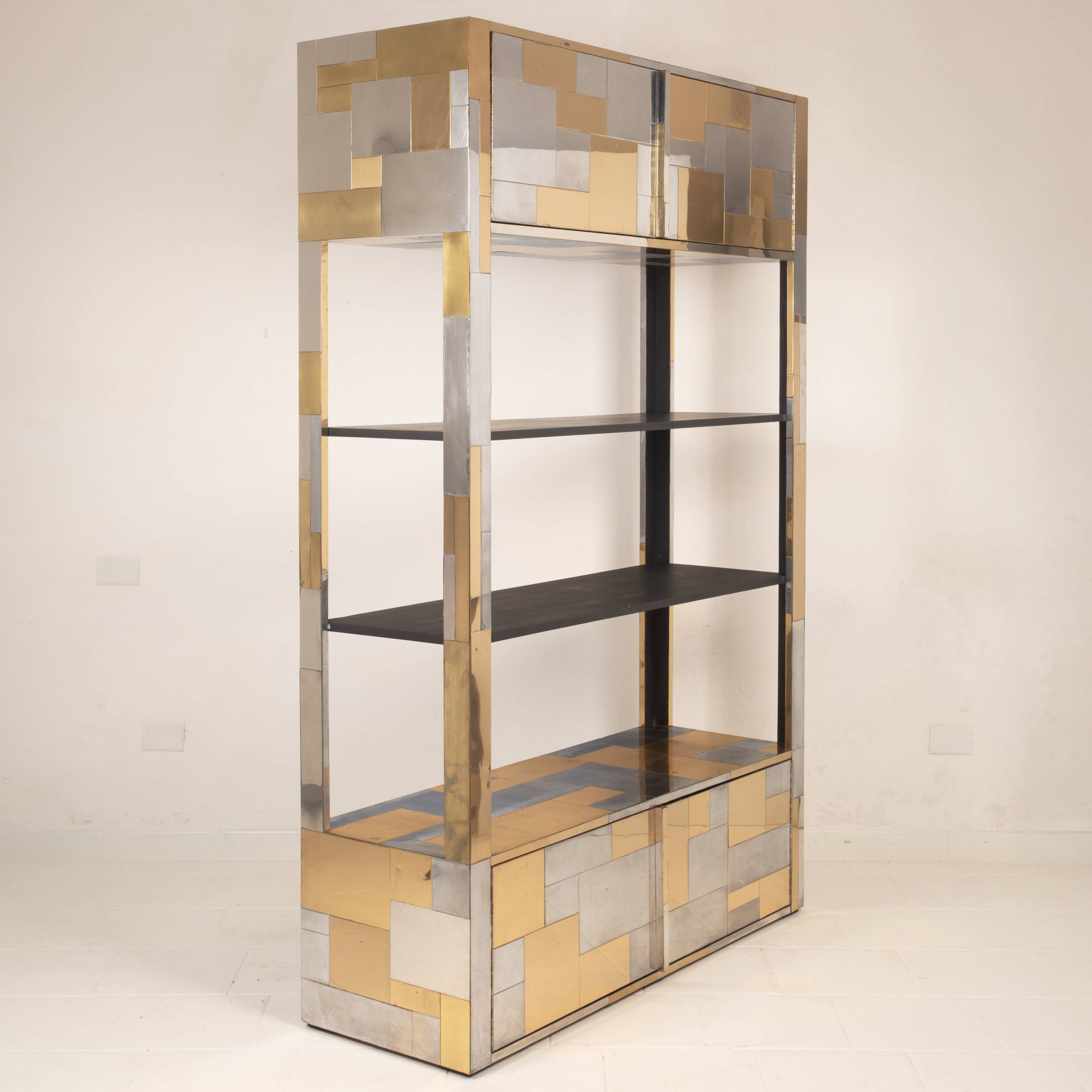 Paul Evans Cityscape Brass and Stainless Steel Bookcase, First Series, 1971