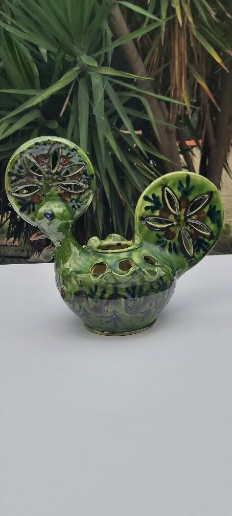Rooster picflowers in glazed earth pottery of Annecy Saint-Jorioz 1960