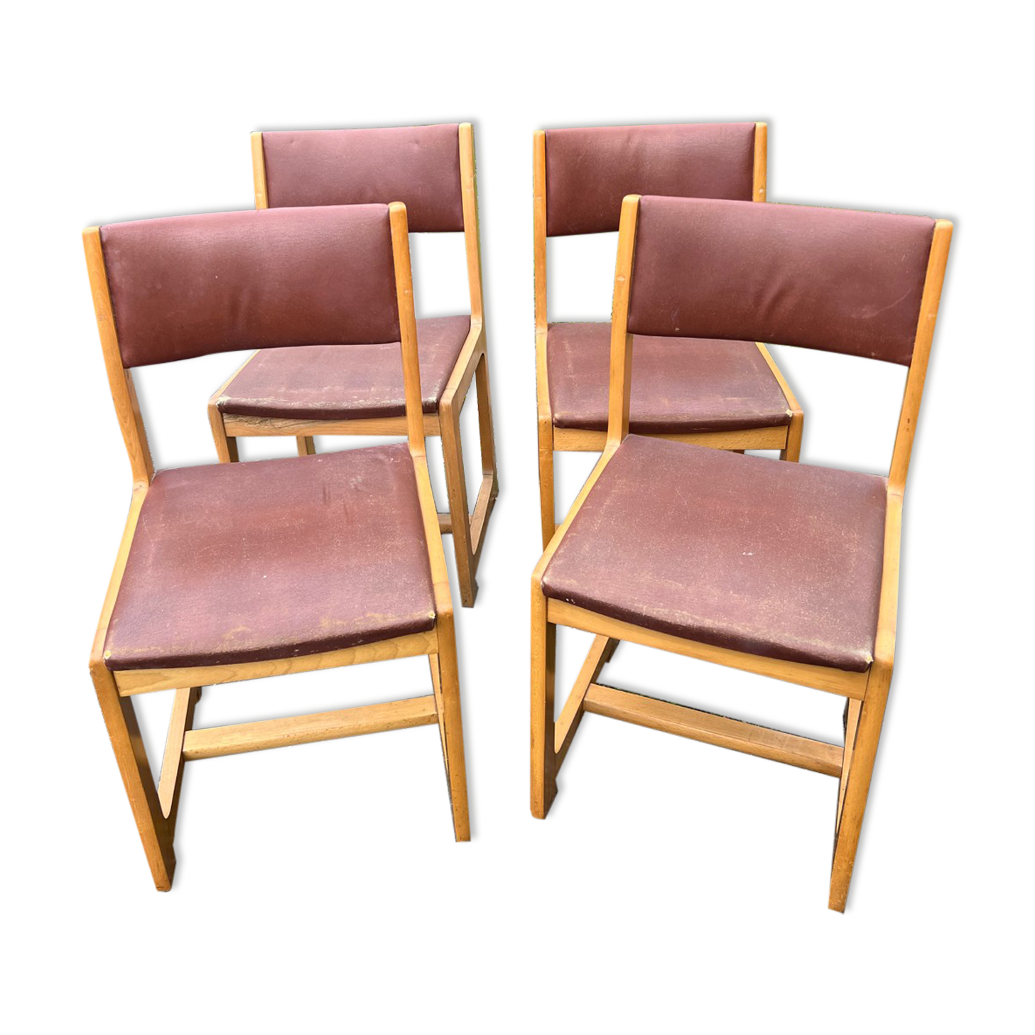 Lot de 4 chaises bois et cuir