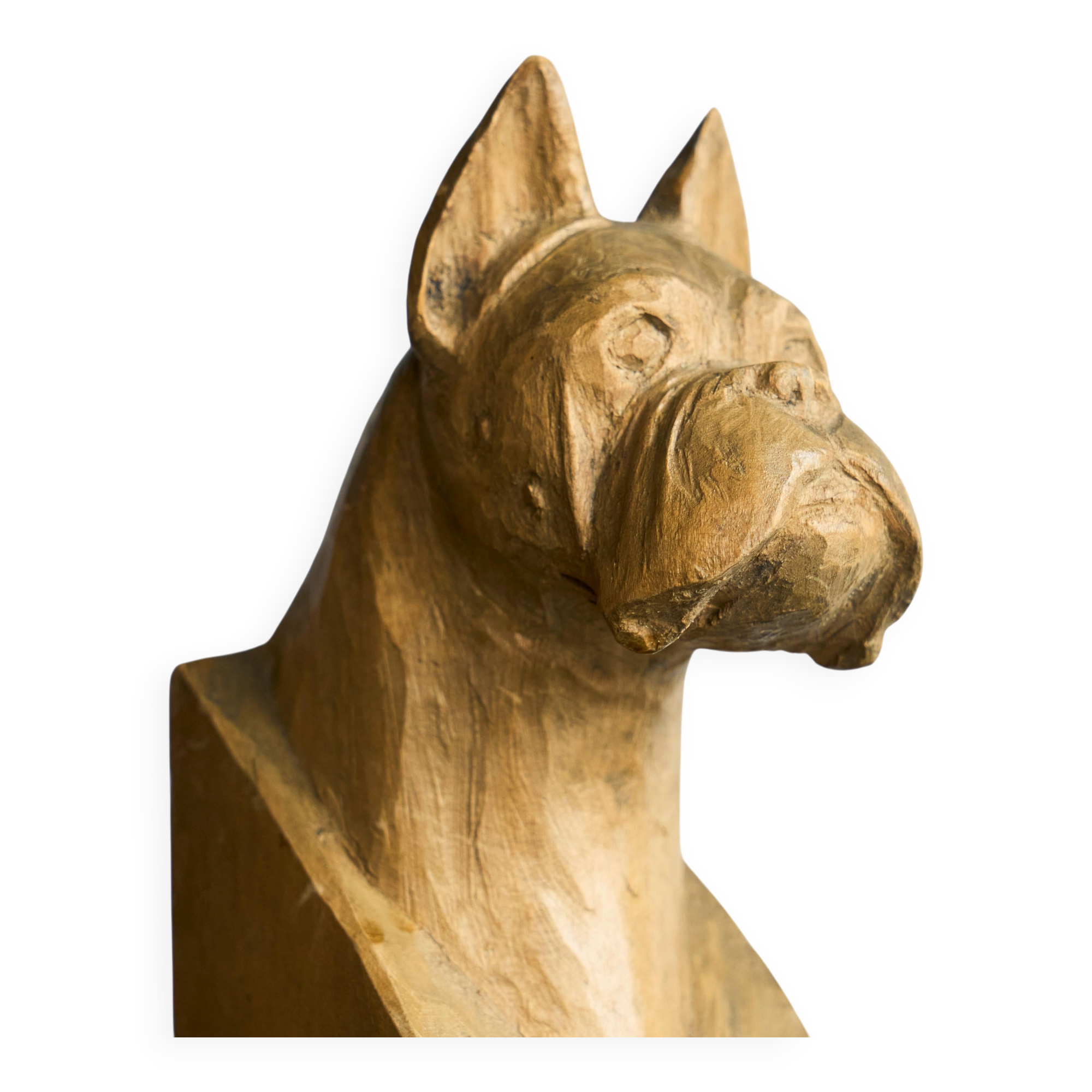 Sculpture of a boxer bookends in carved solid wood, mid-20th century.