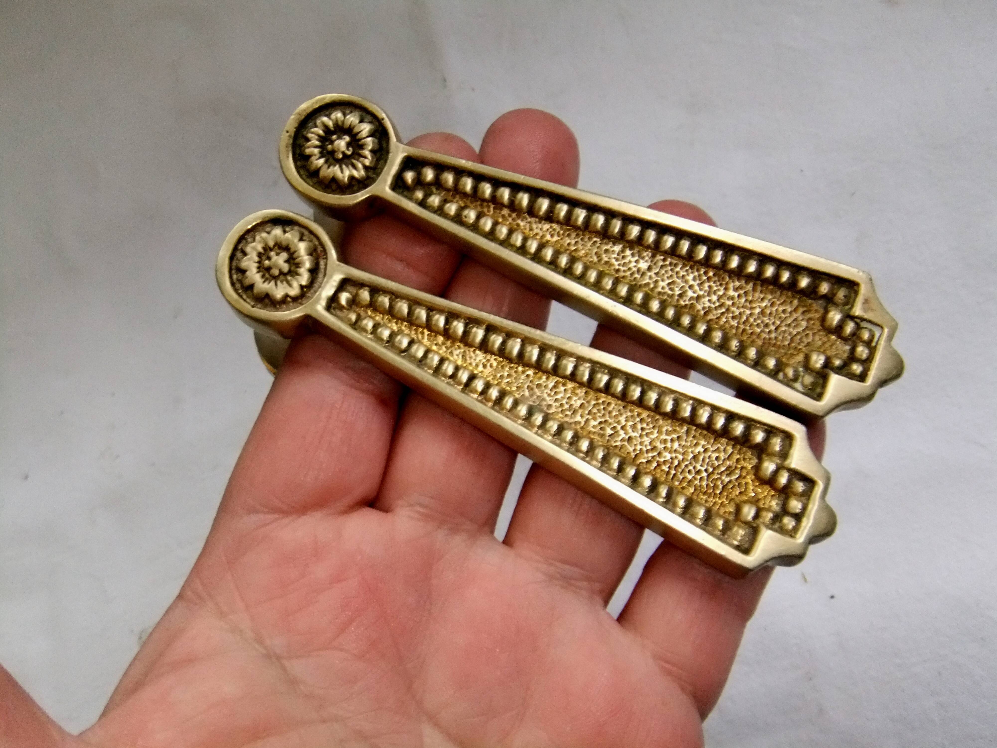 Pair of Louis XVI style beaded bronze door handles