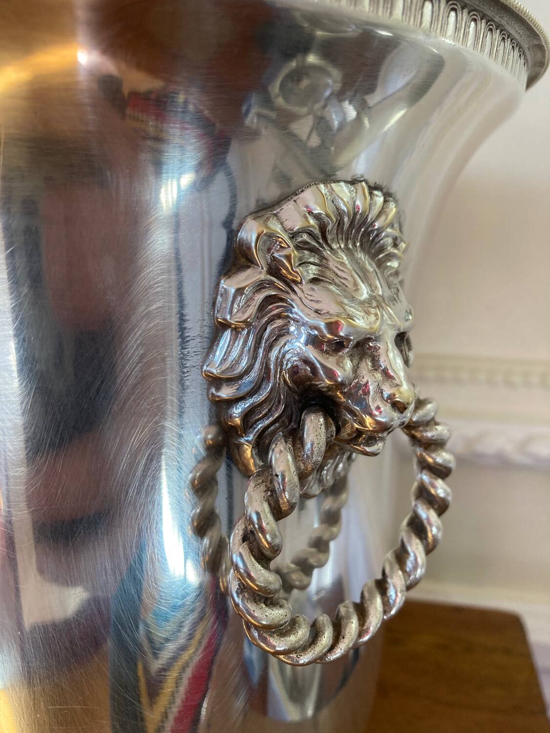 Champagne bucket with silver metal lion handles