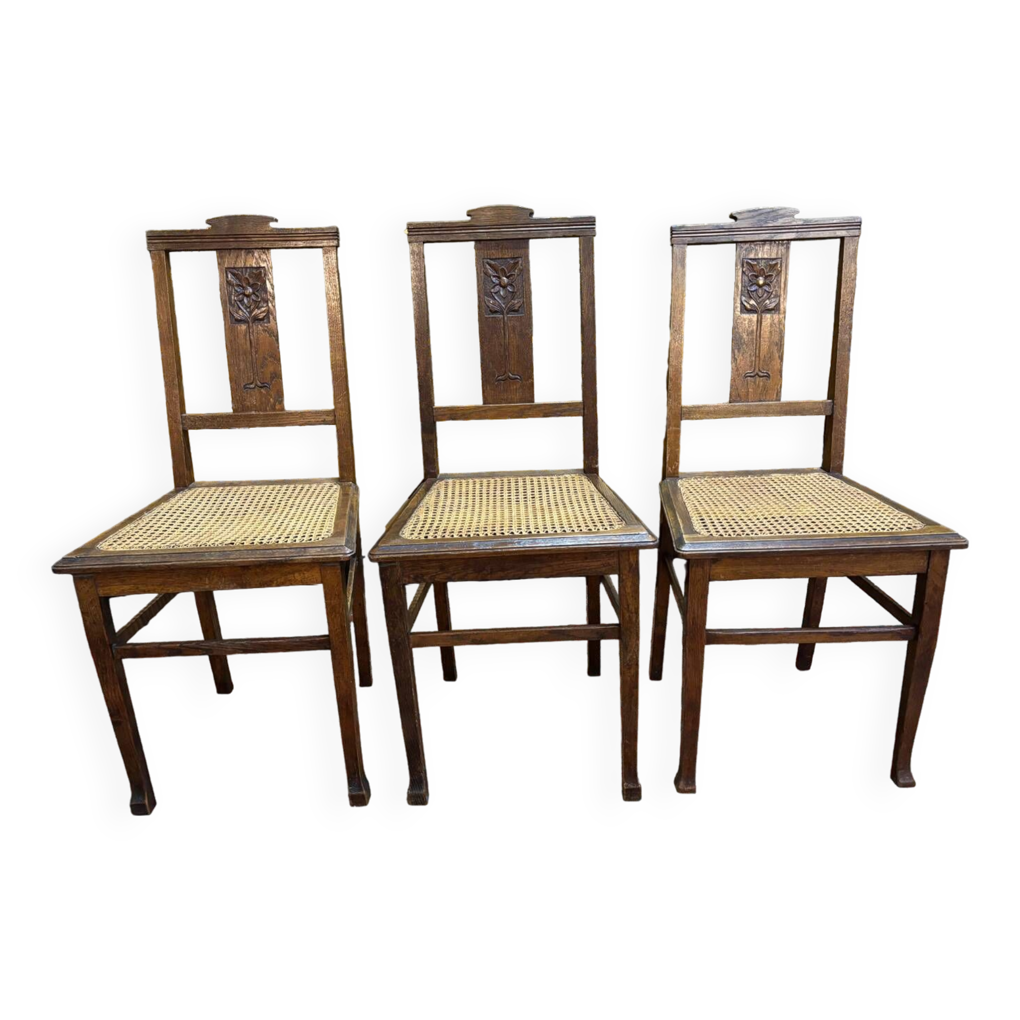 3 caned art deco chairs