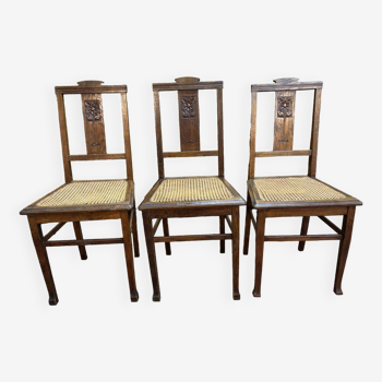 3 caned art deco chairs