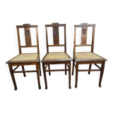 3 caned art deco chairs
