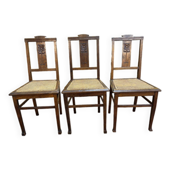 3 caned art deco chairs