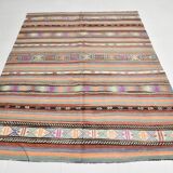 6x8 Ethnic Striped Green & Orange Kilim Rug, 176x230Cm