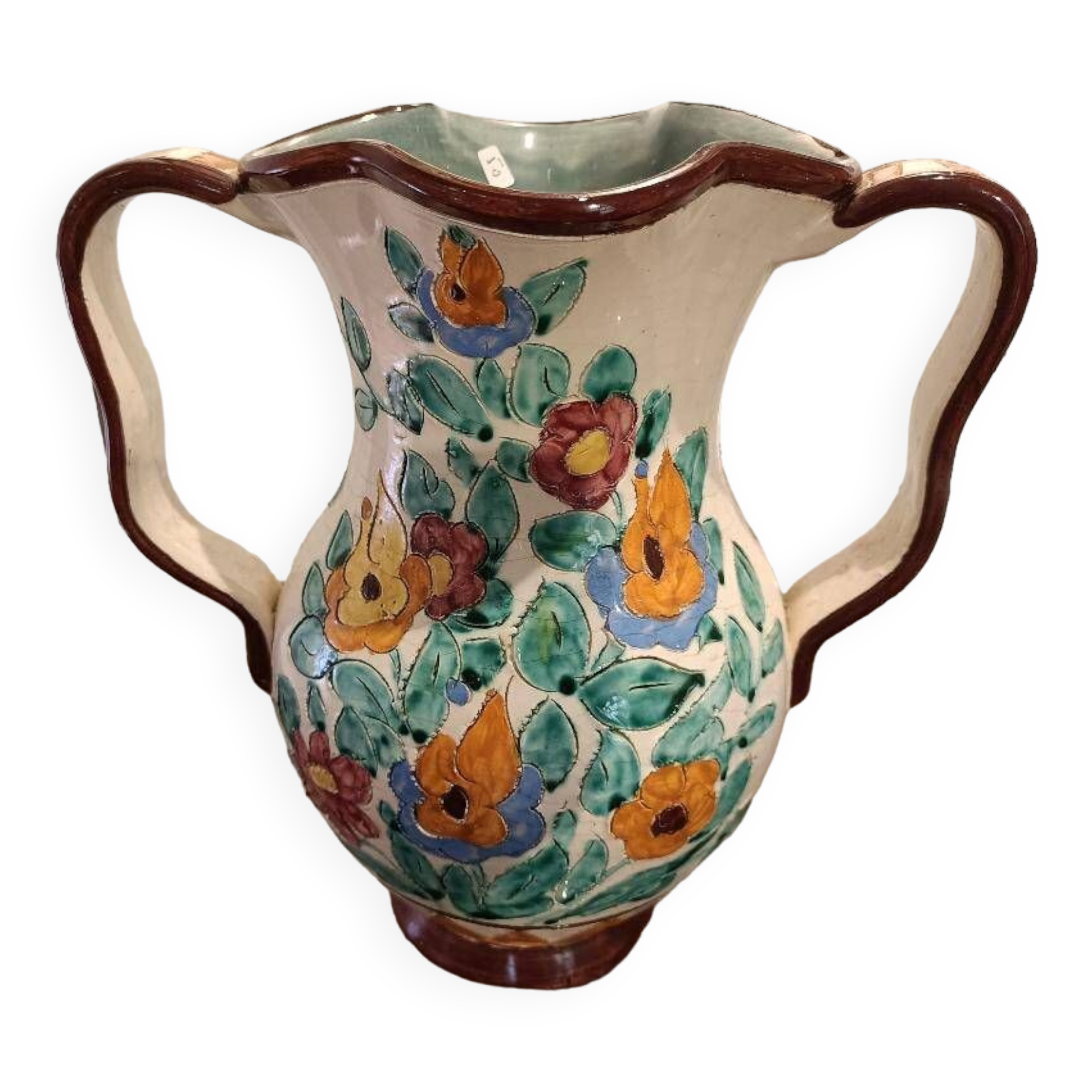 Vase ansé décor floral signé Cerart Monaco