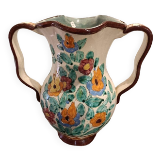 Vase ansé décor floral signé Cerart Monaco