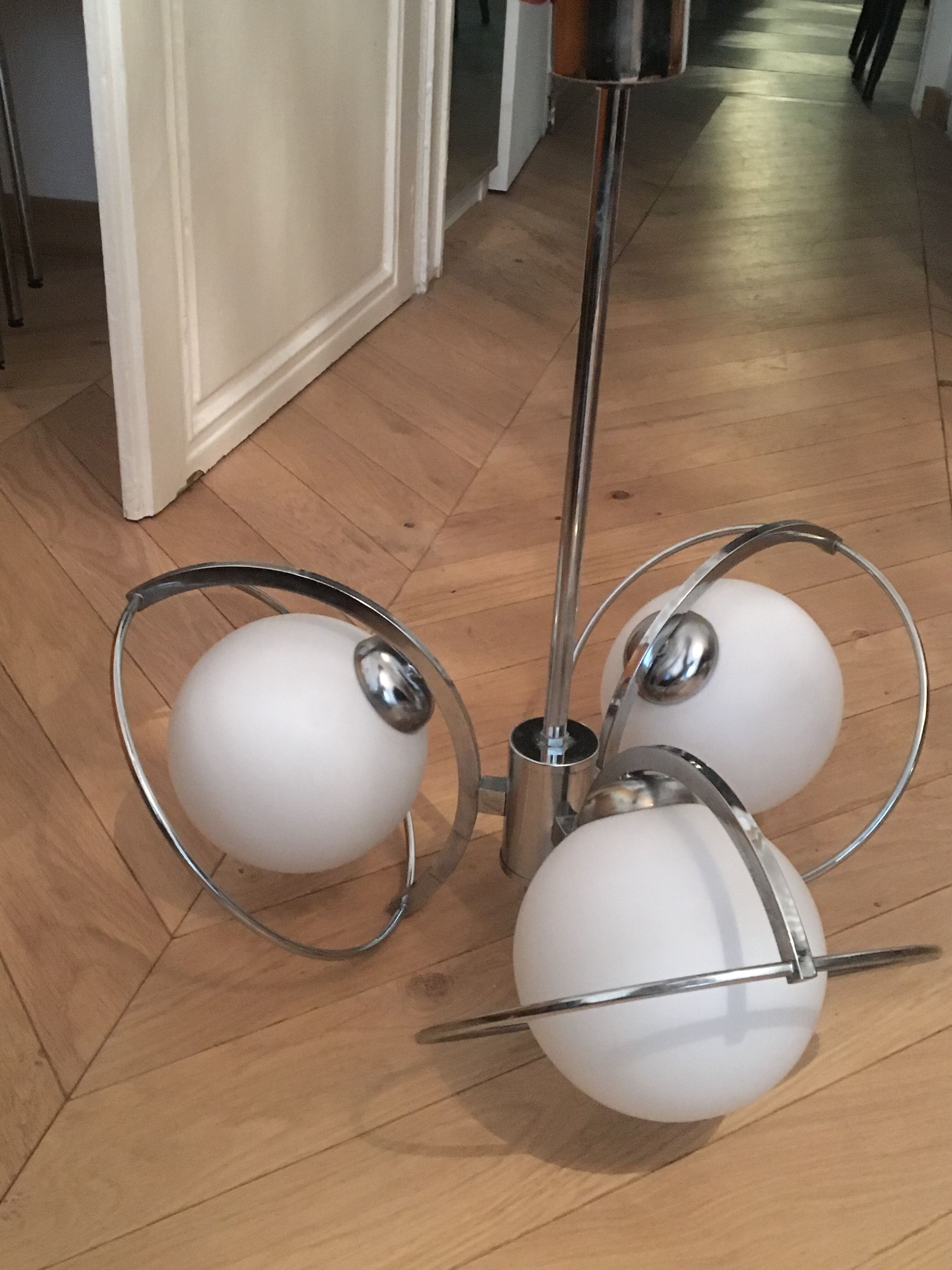 Space age hanging lamp 70s metal and glass