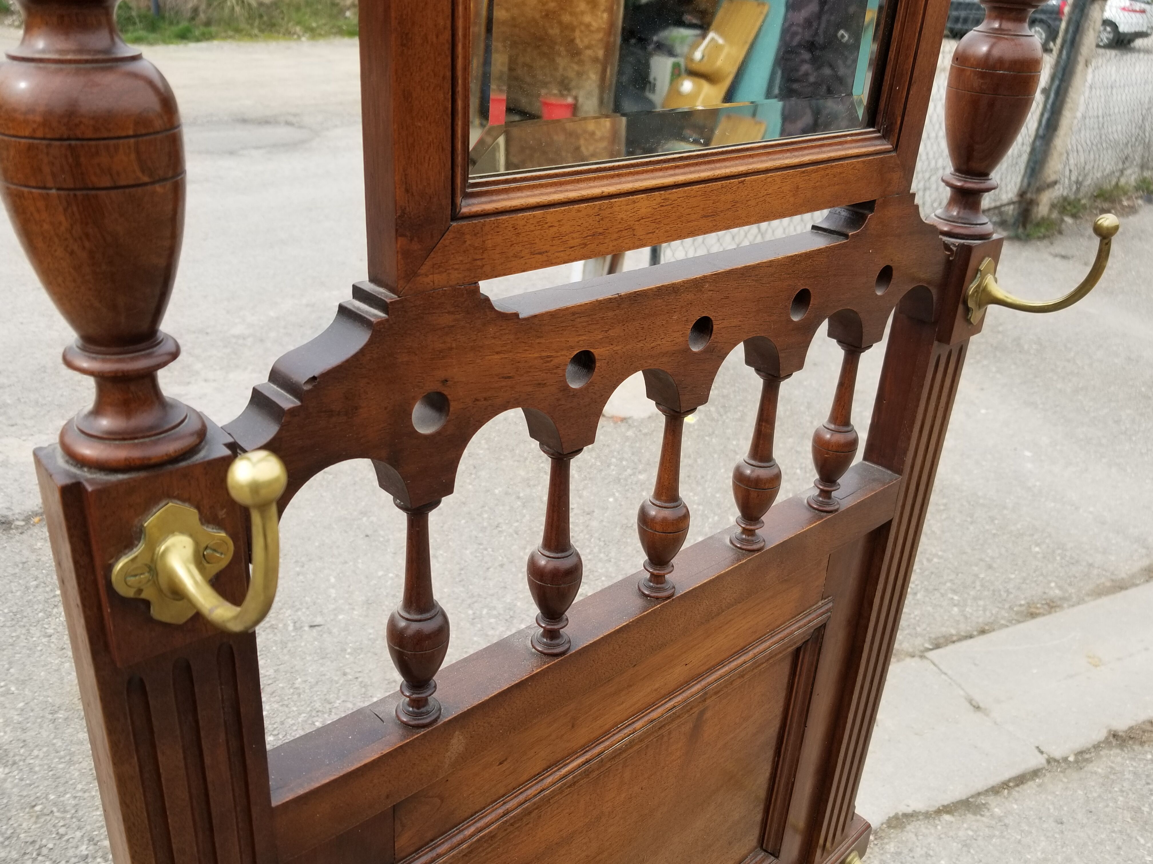 Wooden and brass wall coat rack 1940s