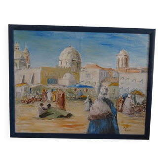 Tableau Orientaliste Signé 68 x 54 cm Afrique du Nord Maghreb