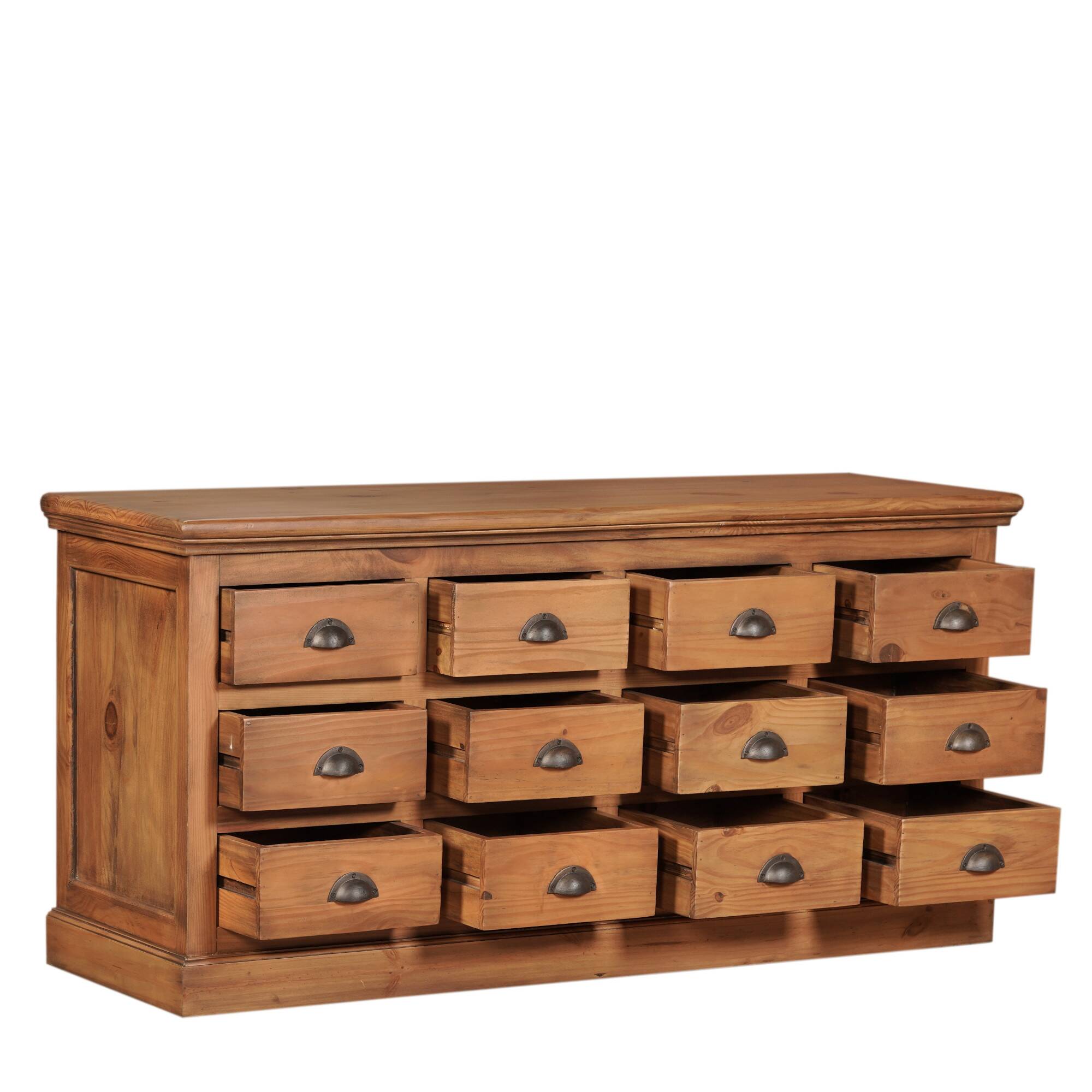 Solid wood sideboard with 12 drawers 160cm