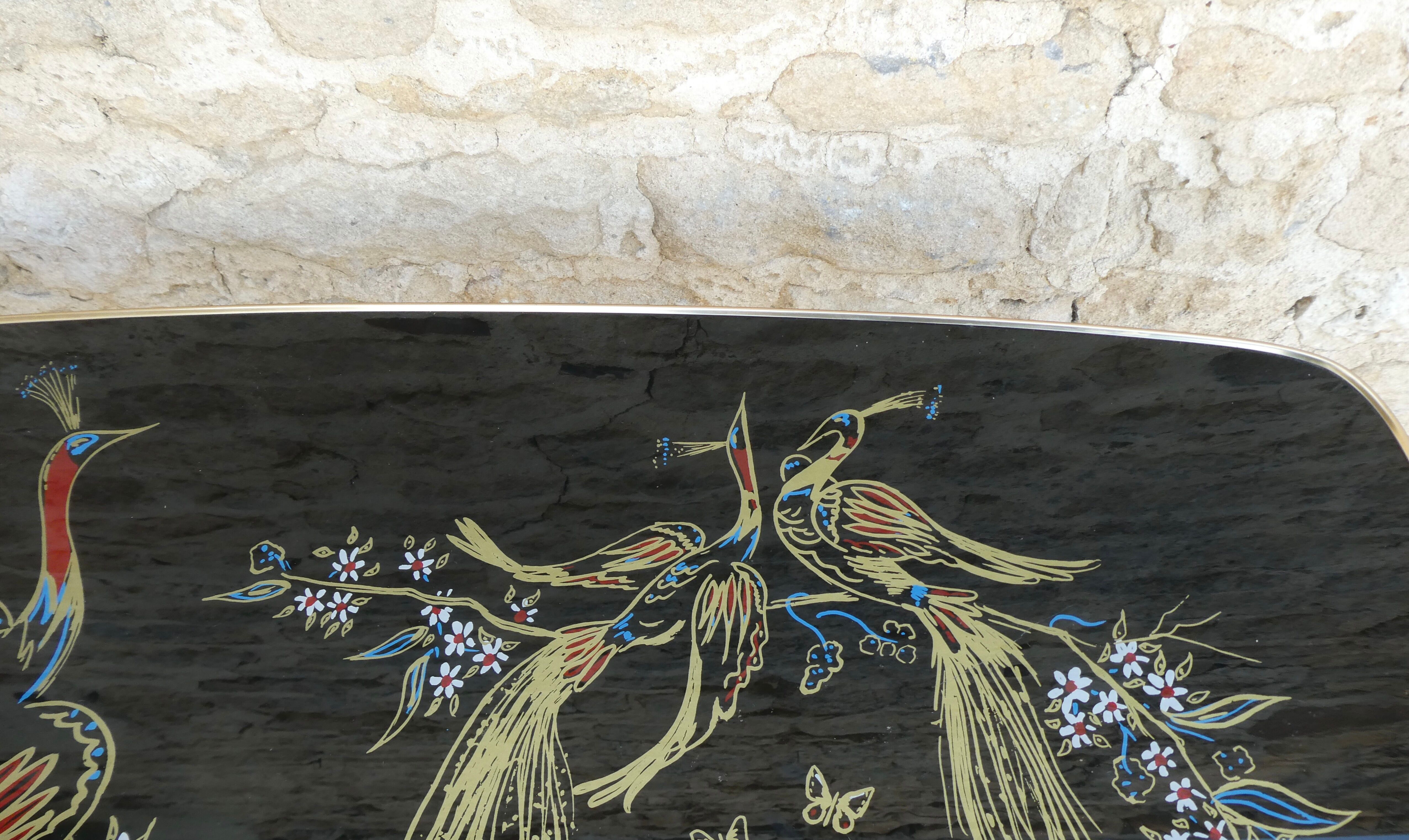 Coffee table from the 50s, tropical bird decor