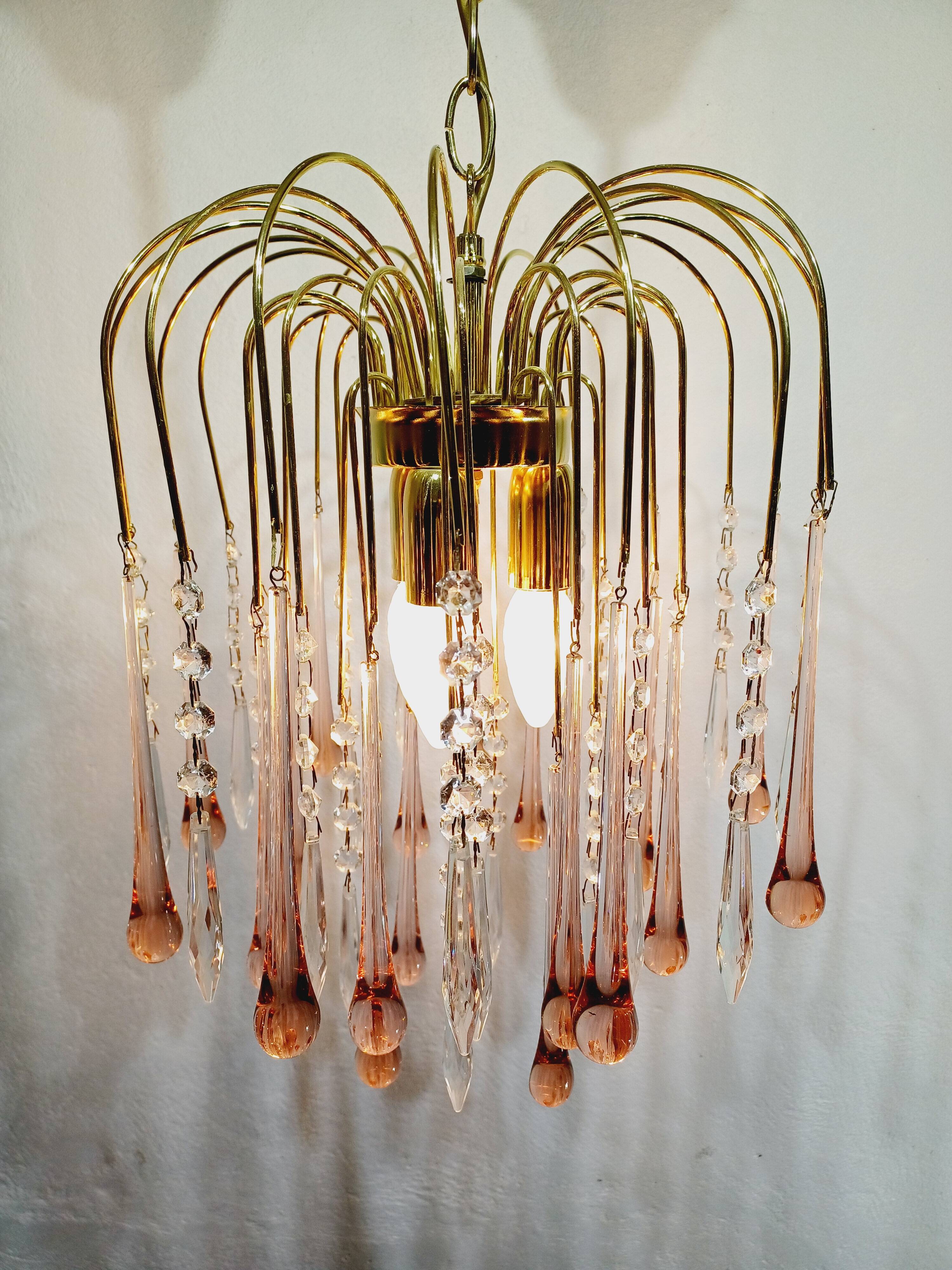 Murano chandelier pink crystal drops