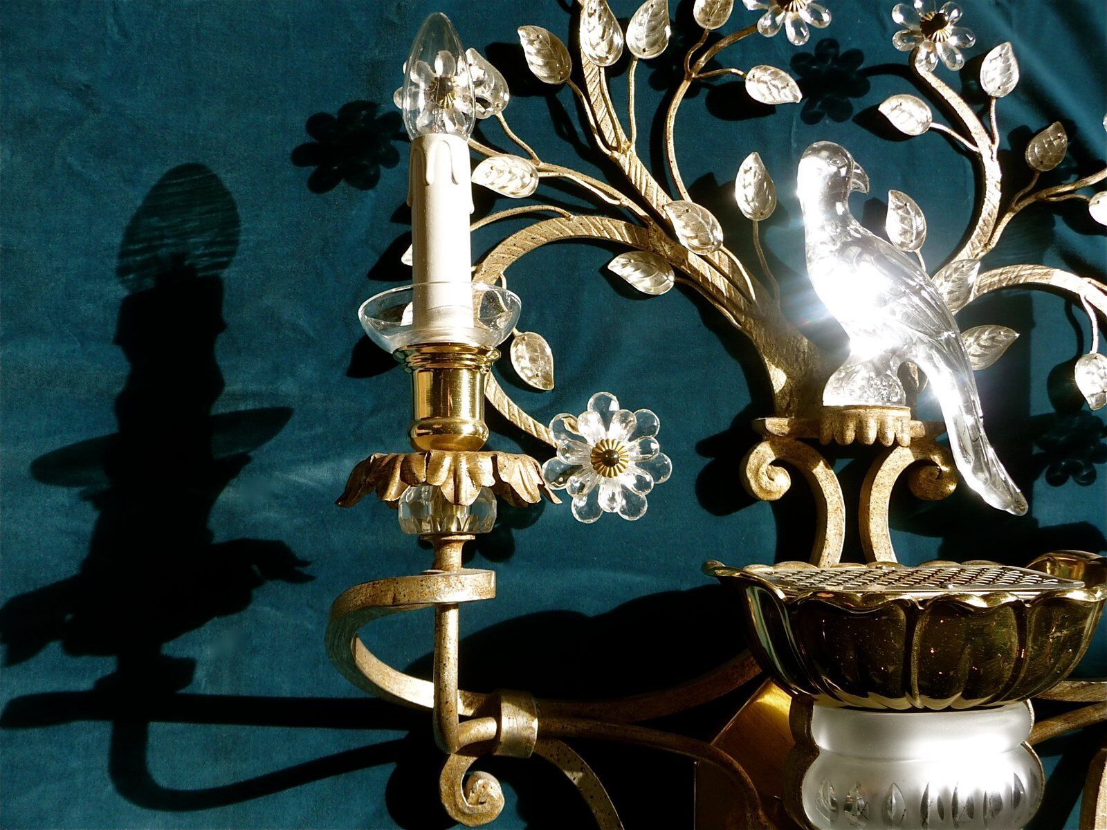 Large Italian gilt metal and crystal glass sconces from Banci Firenze, 1960s, set of 2