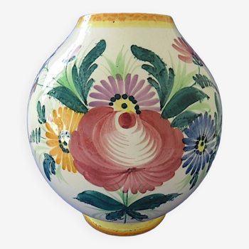 Globular vase in polychrome glazed earthenware with floral decoration