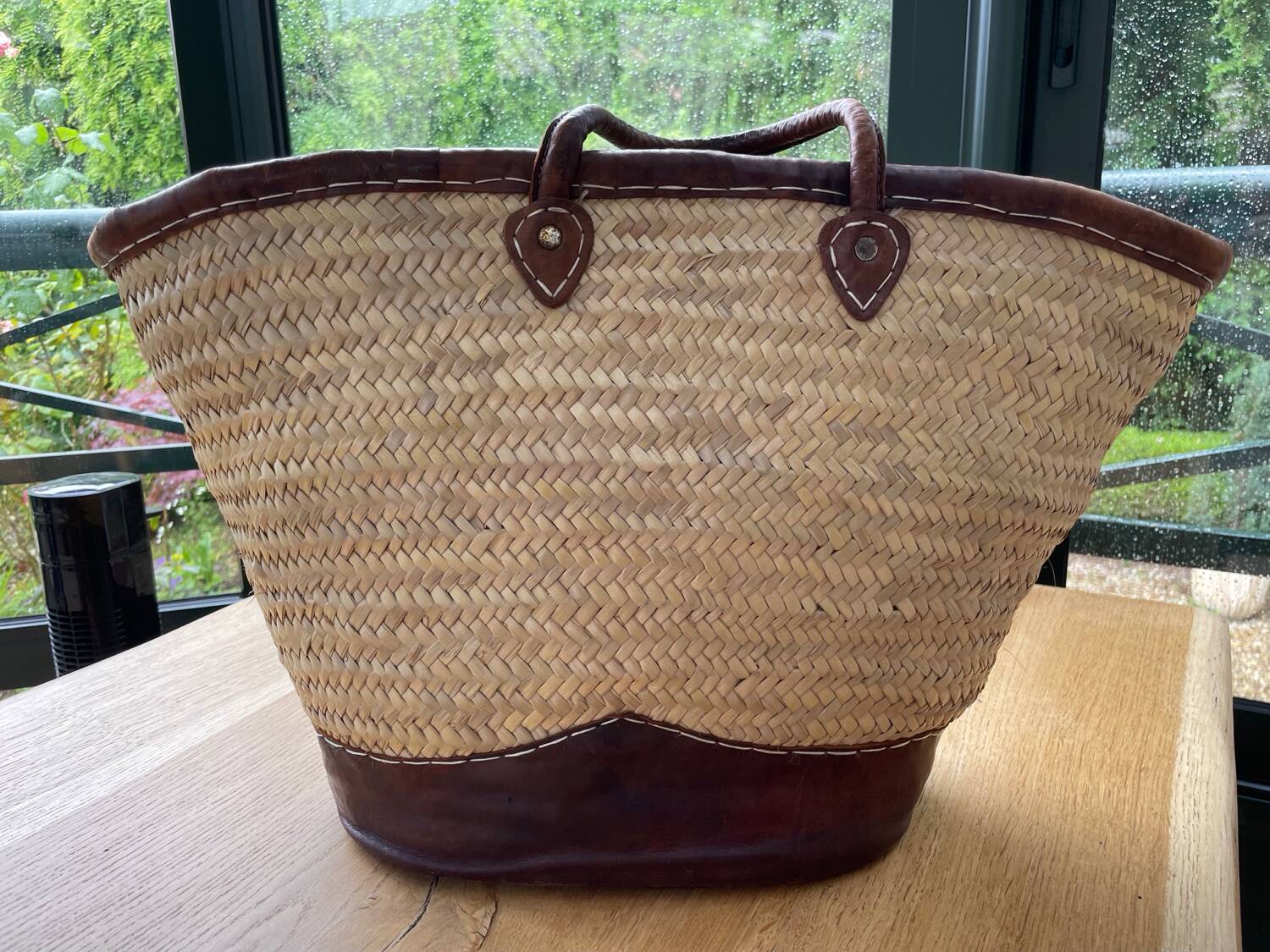 Straw and leather basket