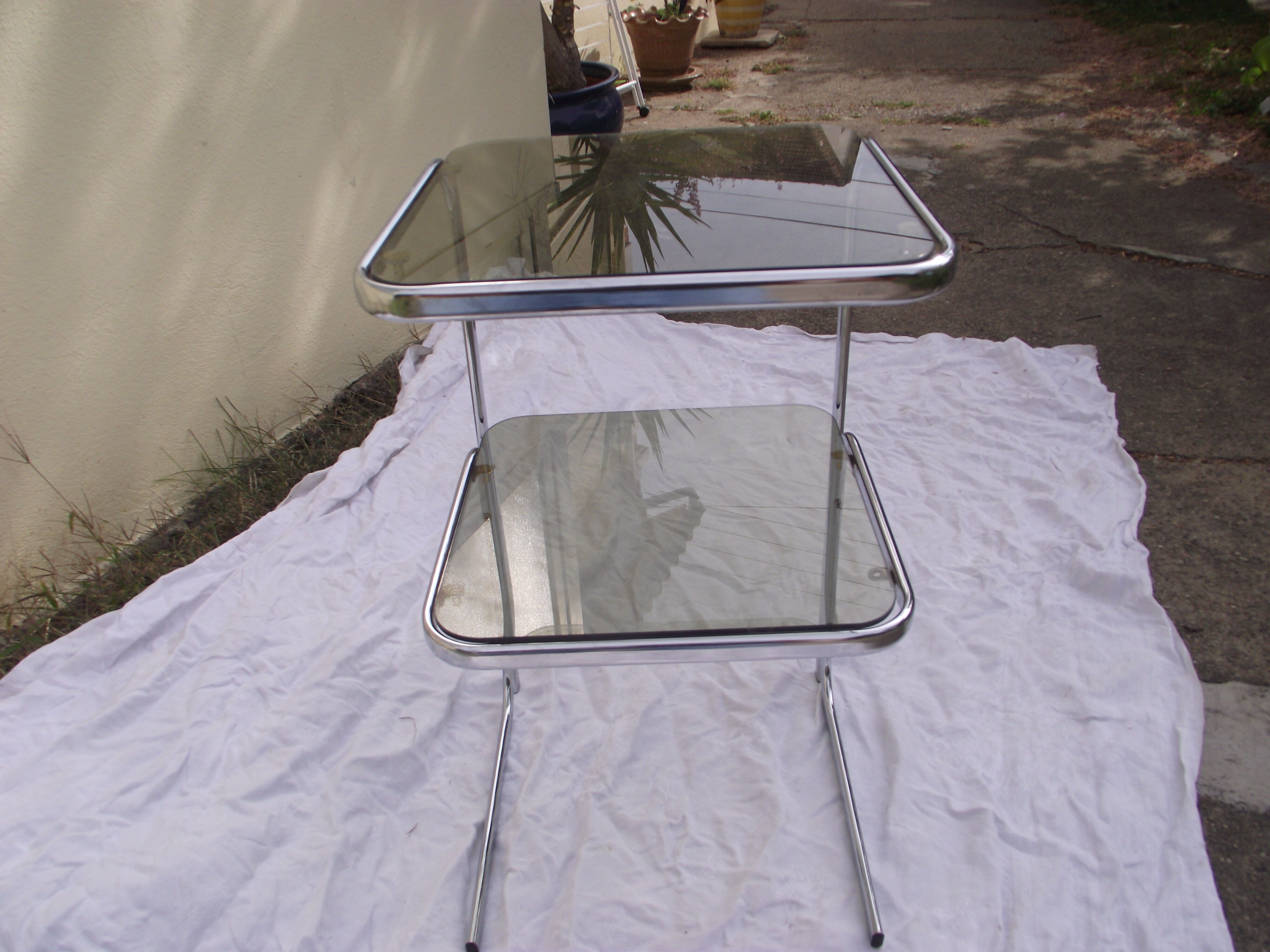 70s bedside table in smoked glass and chrome metal