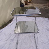70s bedside table in smoked glass and chrome metal