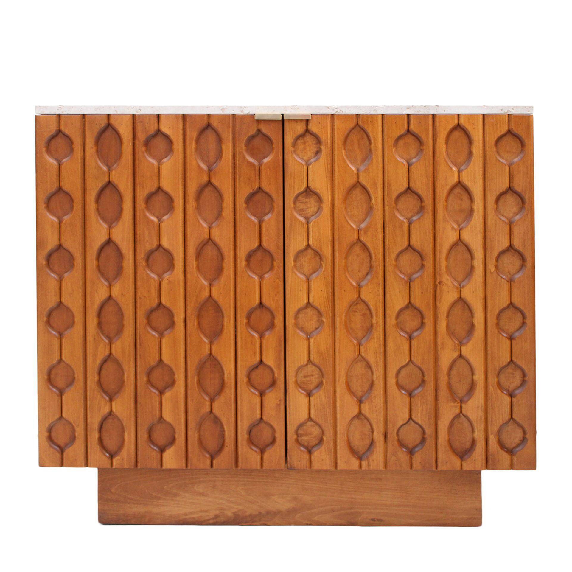 Contemporary Pair of Italian Sideboards Made of Solid Wood and Travertine