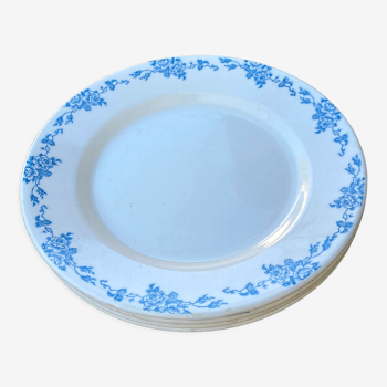 4 assiettes anciennes à décor de guirlandes de fleurs bleues - Faiencerie des Rochers
