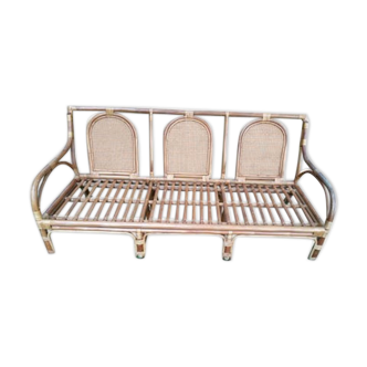 Banquette vintage en rotin 3 places