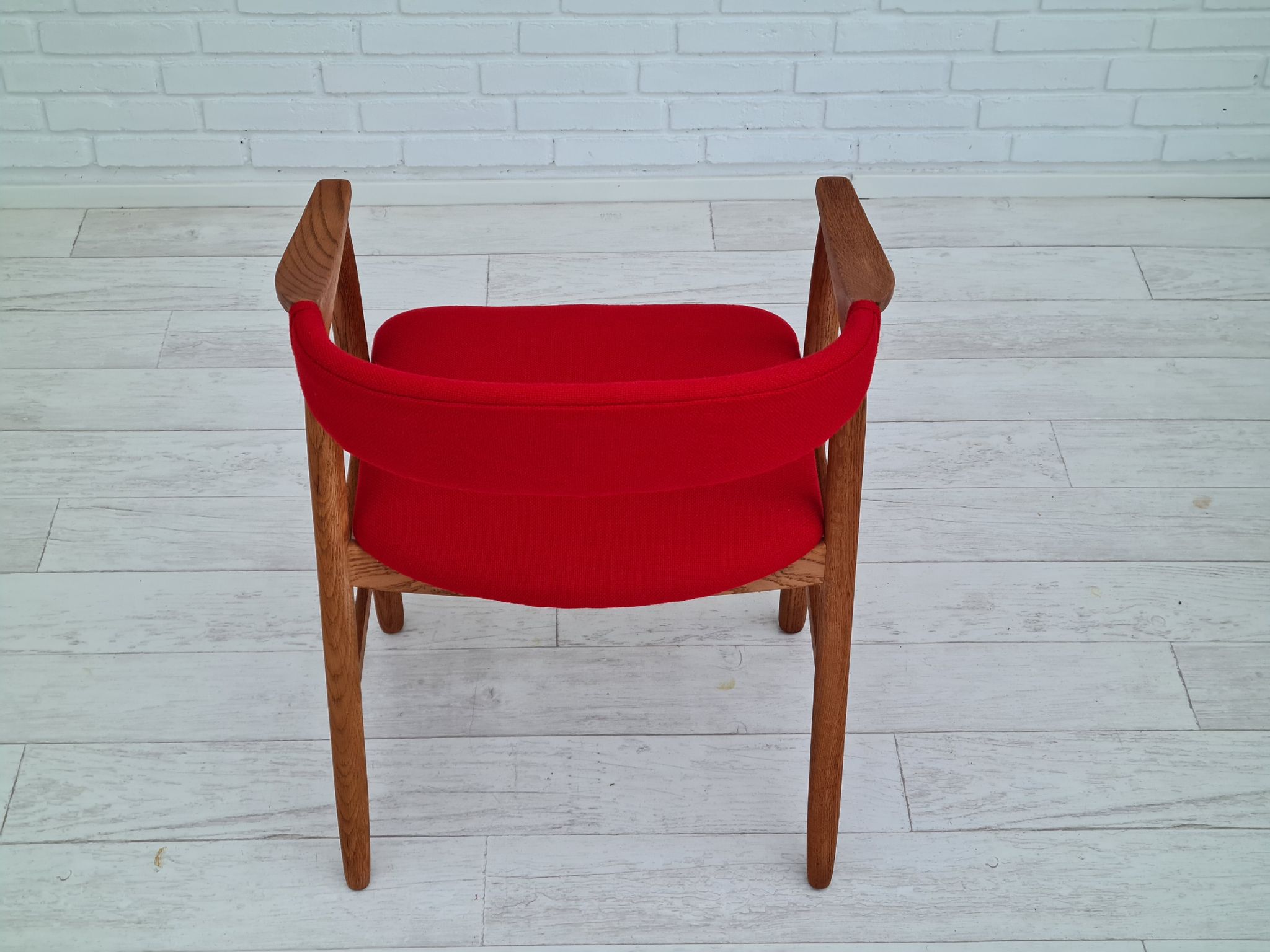 Danish armchair, 70s, reupholstered, kvadrat furniture wool, oak wood