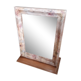 Wooden mirror on base, patinated, flowers