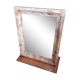 Miroir bois sur socle, patiné, fleurs