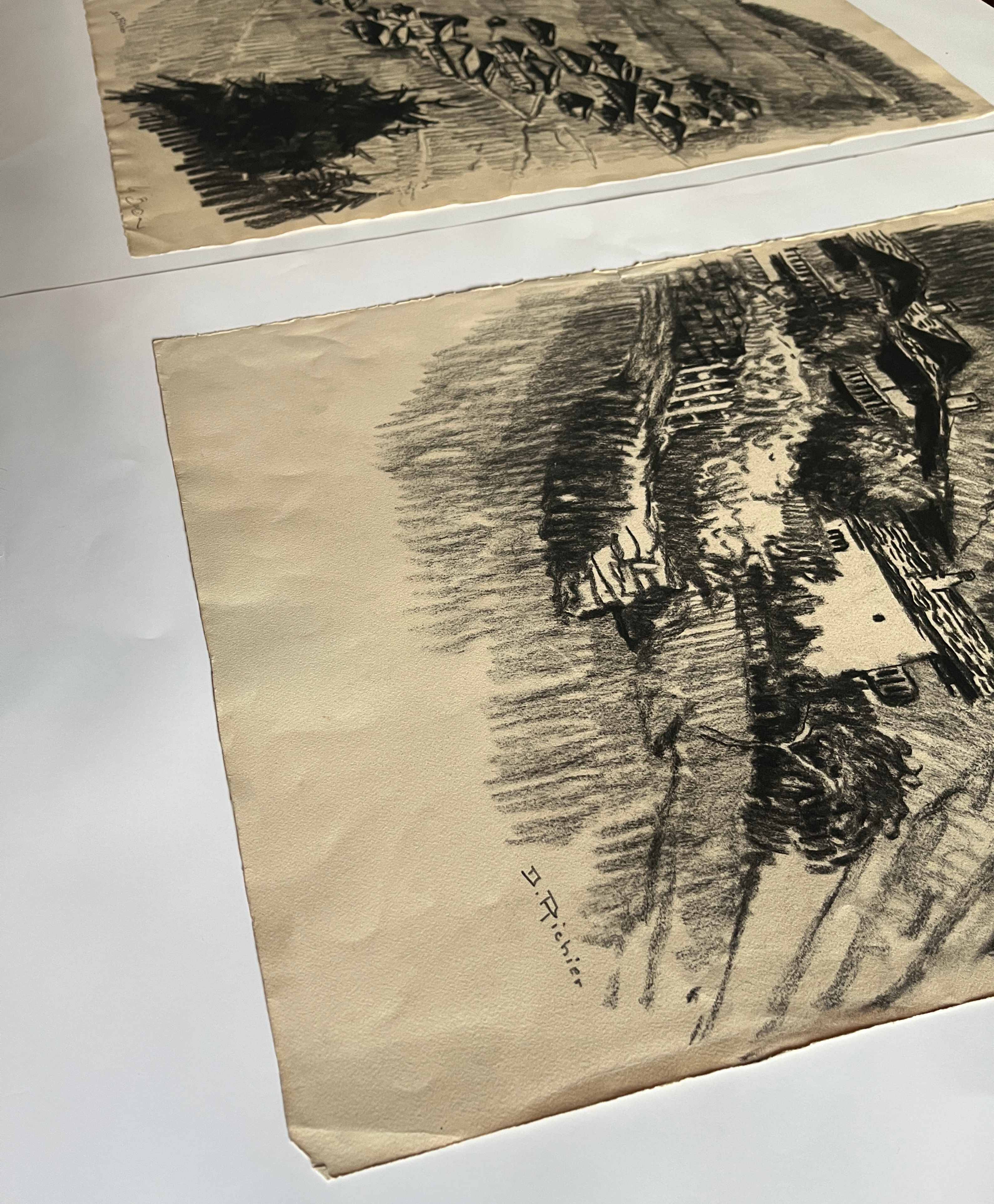 Two paintings denise richier (1896-1983) le boudin, village of beaufortain (73)