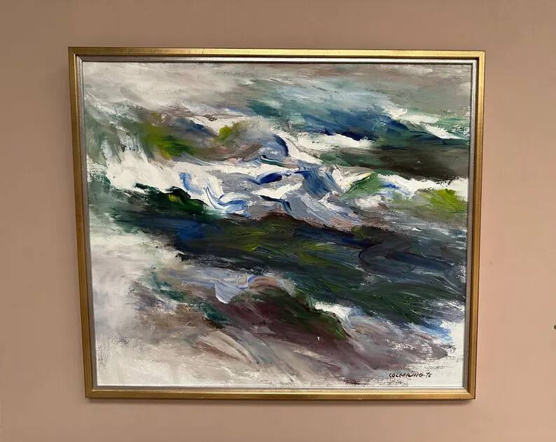 Large Original Swedish Oil on Canvas – “Abstract Composition” by Johny Colebring – 1978 – Signed – Vintage & Framed – 83×73 cm