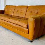 Vintage danish art deco style 3 person svend skipper sofa in tan leather