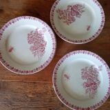 6 old dessert plates, iron earth, pink décor