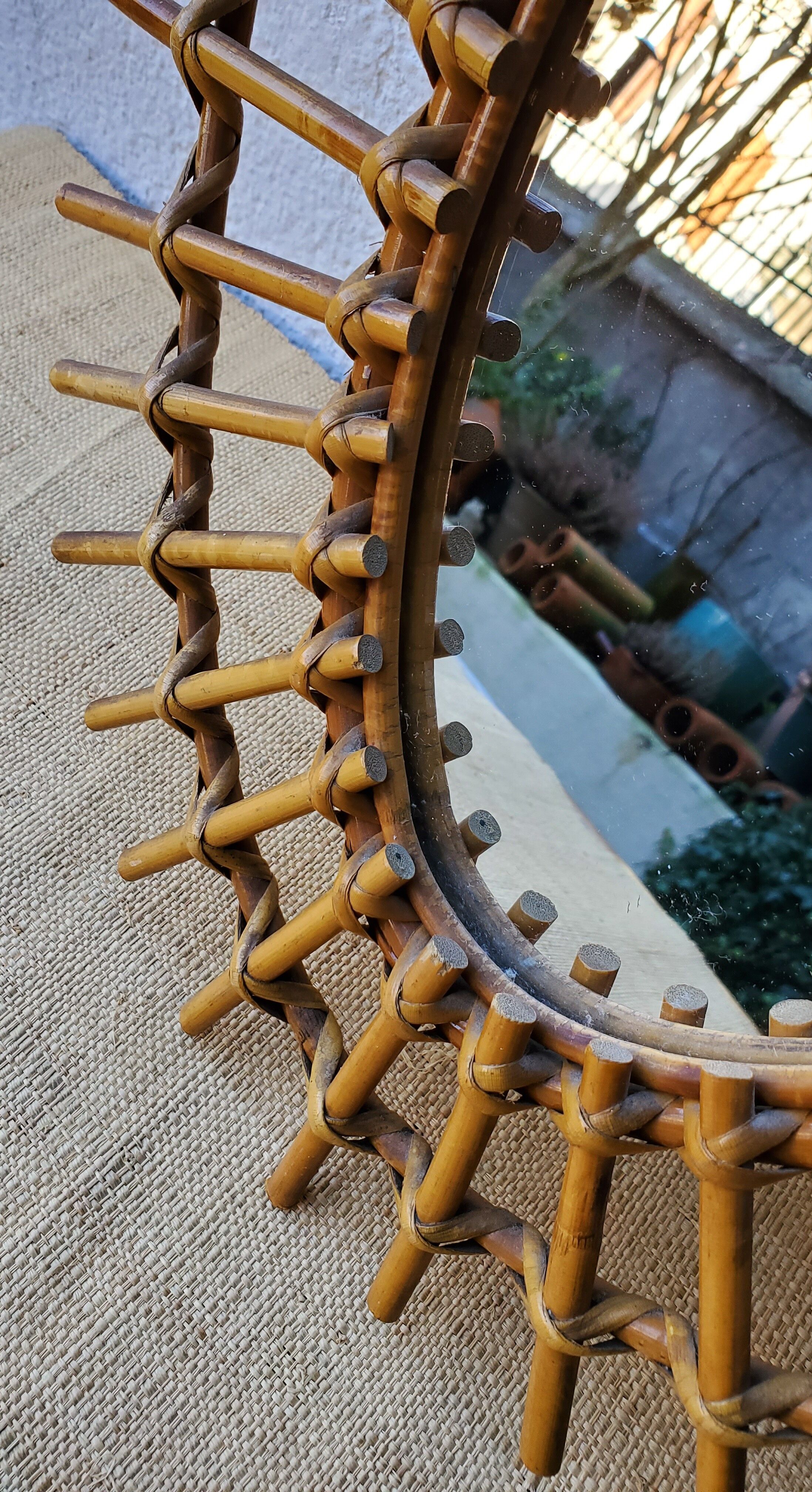 60's rattan sun mirror - 62x42cm