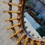 60's rattan sun mirror - 62x42cm