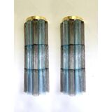 Ensemble de 2 appliques murale contemporaine en verre de murano gris et bleu clair « tronchi »
