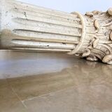 Pair of columns, corinthian style capitals in travertine, italy 1940s