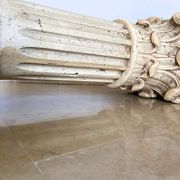 Pair of columns, corinthian style capitals in travertine, italy 1940s