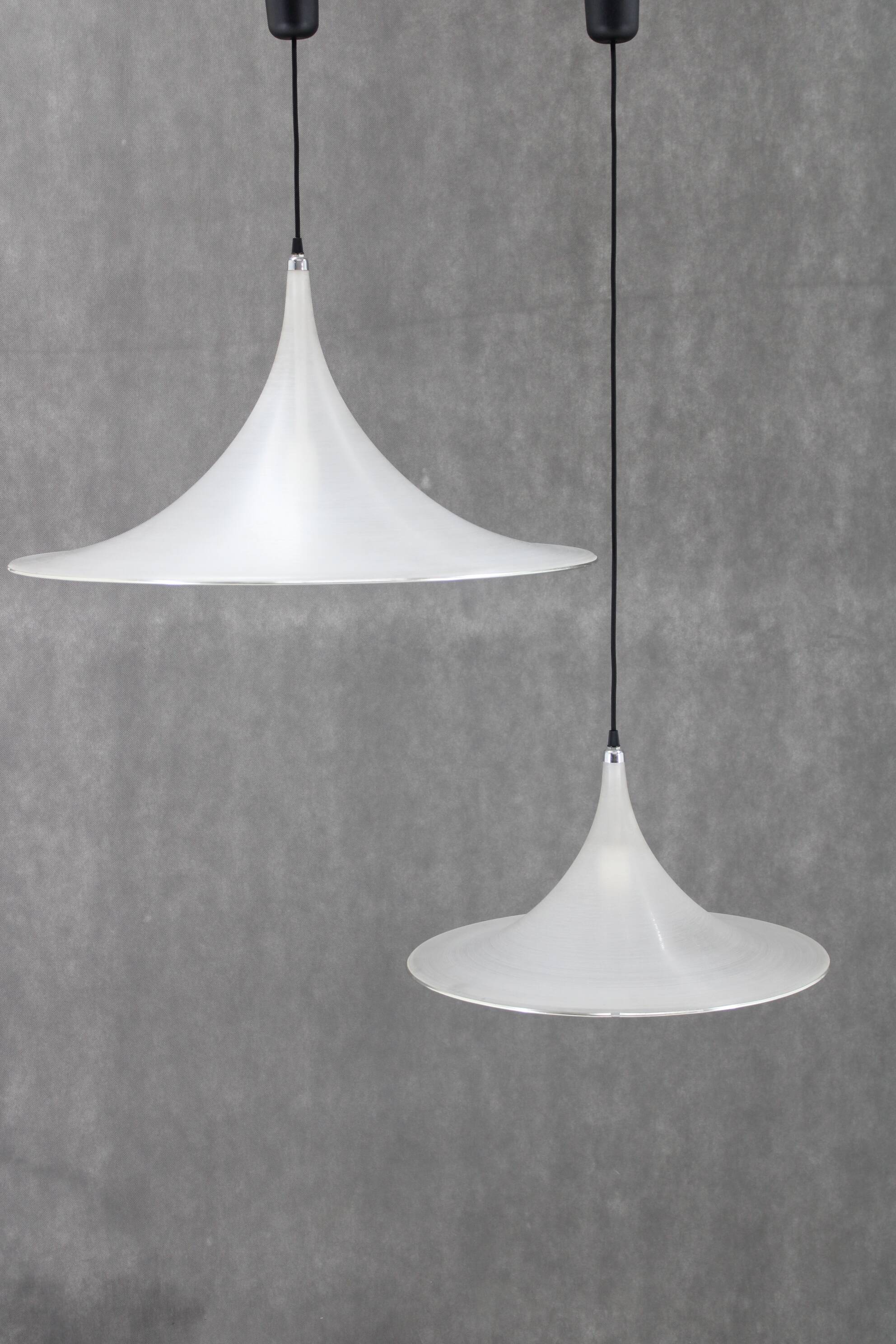 1970s Pair of Guzzini "Trumpet" Pendant Lamps by Meblo , Italy