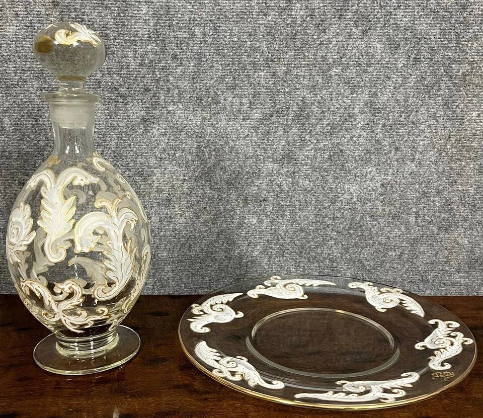 Luxurious crystal carafe and tray set / Murano - Baccarat - Saint L