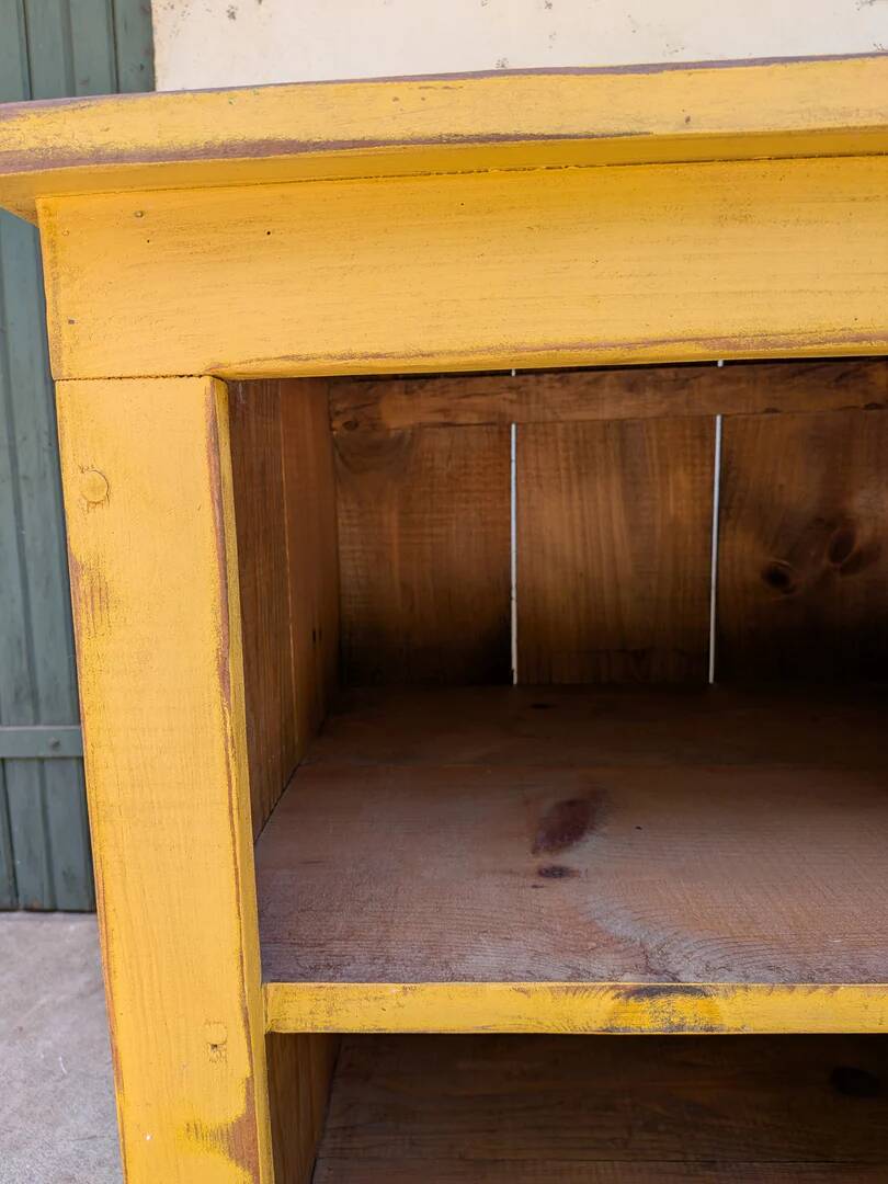 Low storage unit in saffron yellow wood – Canadian handcrafted.