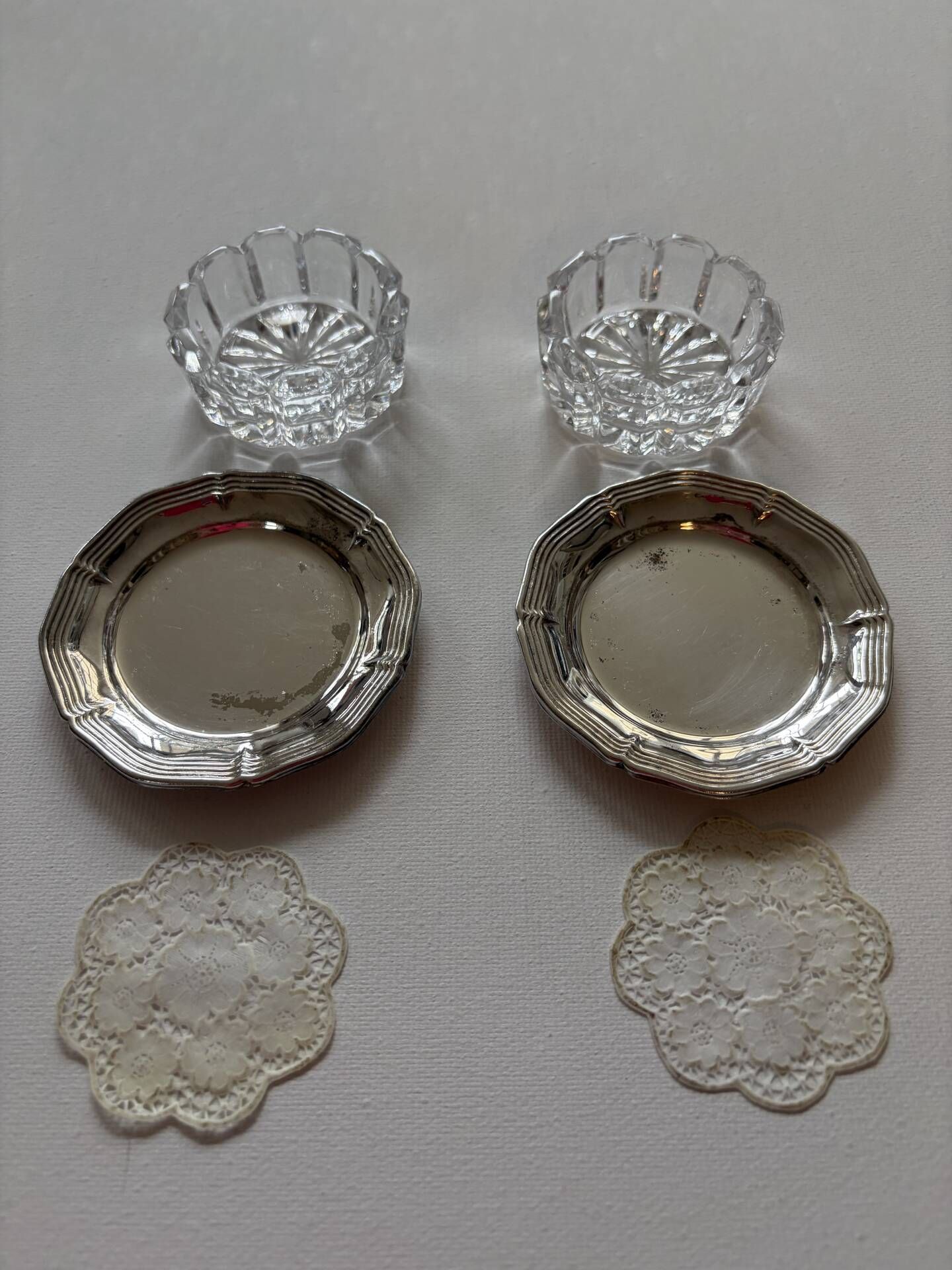 Crystal and silver-plated salt and pepper shakers