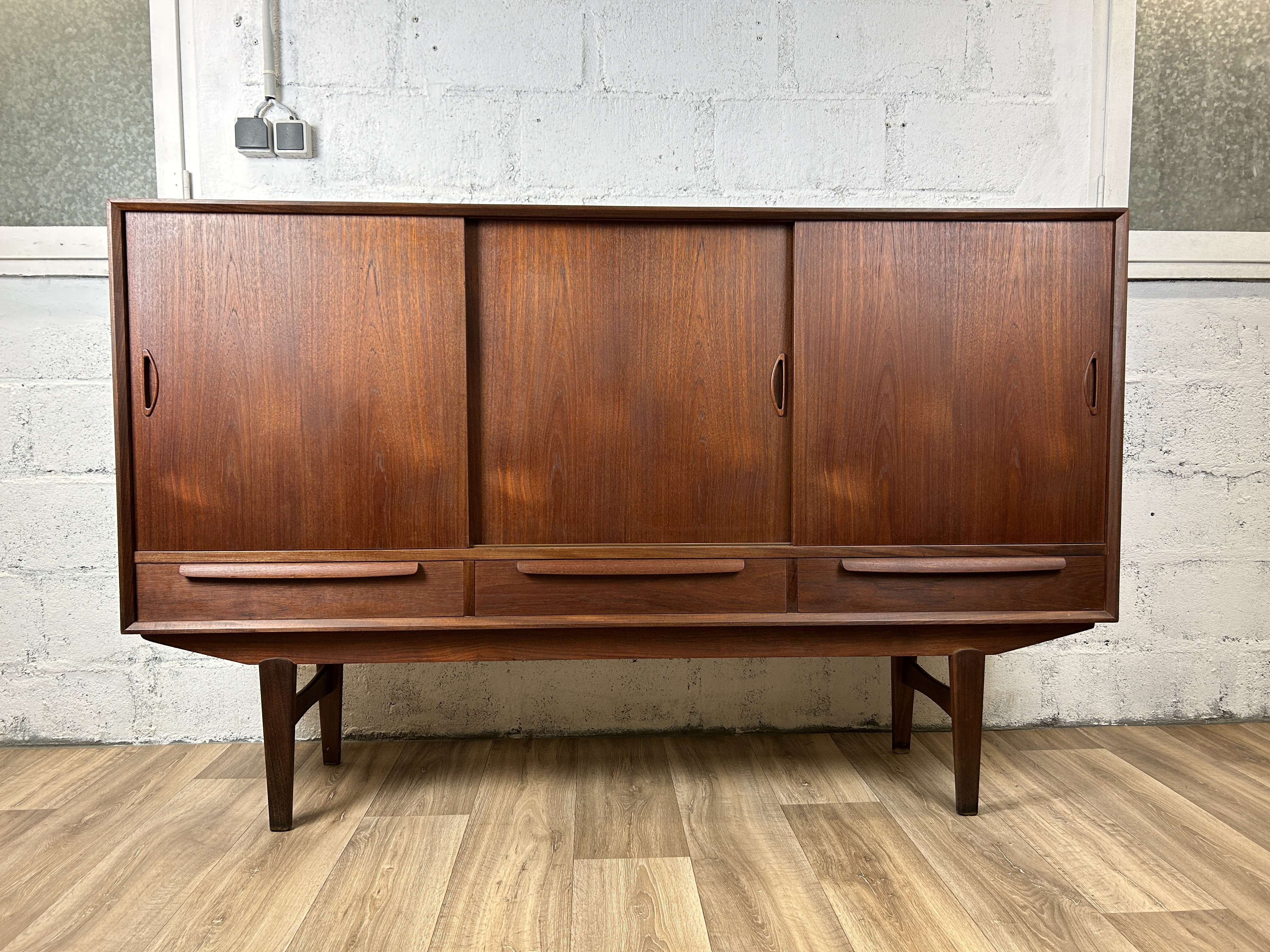 Vintage Scandinavian "highboard" sideboard in teak, 60s