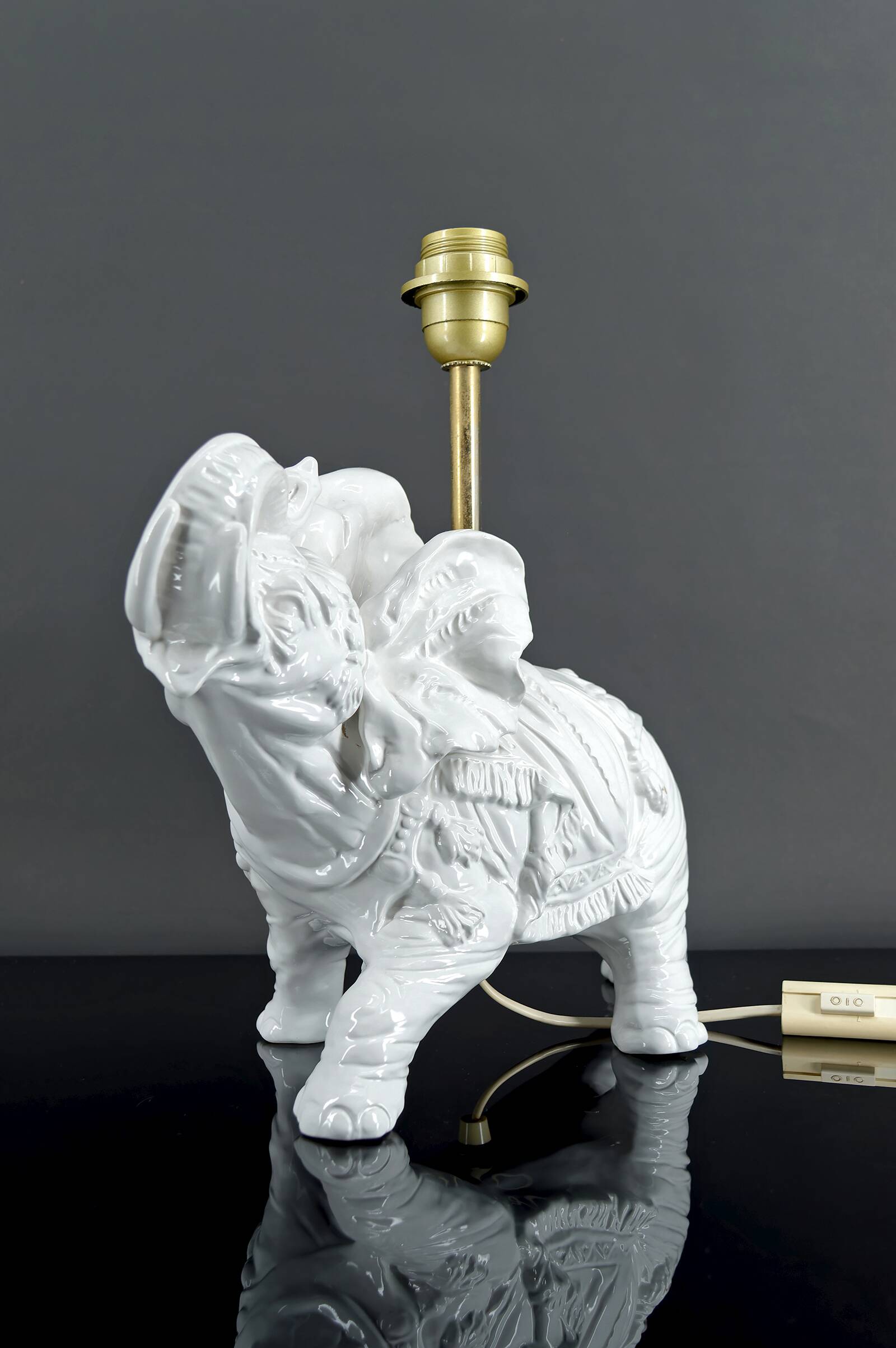 Pair of White Ceramic Sculptural Lamps, Elephants, Italy, 1970