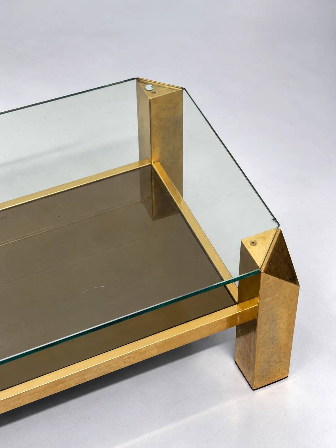 Belgochrom coffee table with 23K gold plating and faceted legs, 1970s.