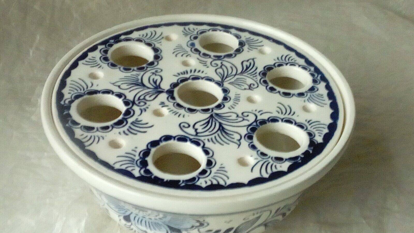 VASE PIQUE FLEURS EN FAIENCE DE DELFT BLUE JUMBO HOLLANDE 16 TROUS